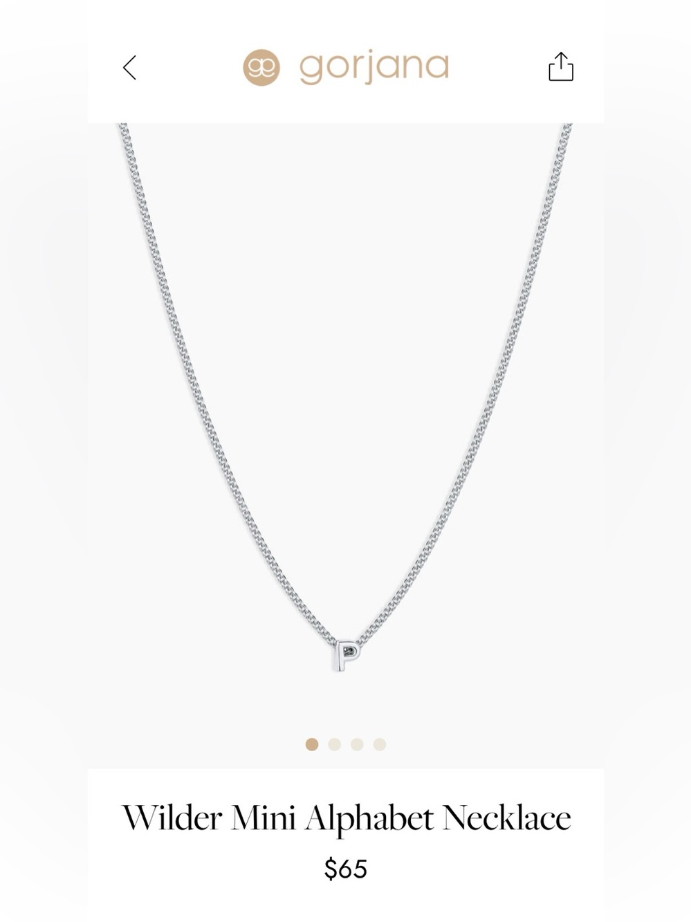 NWOT Gorjana Sterling Silver 'P' Initial Pendant Necklace